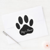 Dog Paw Print With Custom Name Black ラウンドシール (封筒)