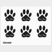 Dog Paw Print With Custom Name Black ラウンドシール (シート)