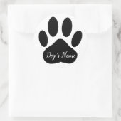 Dog Paw Print With Custom Name Black ラウンドシール (バッグ)