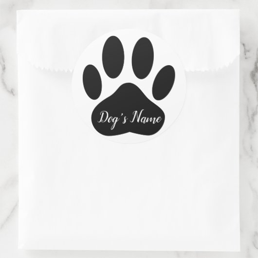 Dog Paw Print With Custom Name Black ラウンドシール (バッグ)