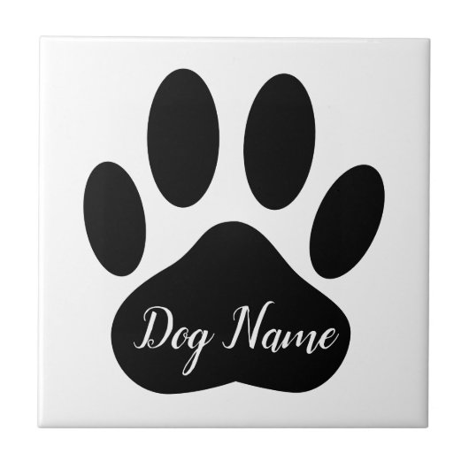 Dog Paw Print With Editable Name タイル (正面)