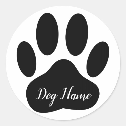 Dog Paw Print With Editable Name  ラウンドシール (正面)