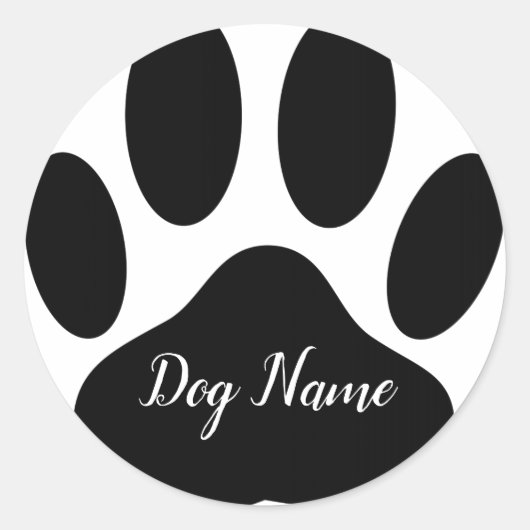 Dog Paw Print With Editable Name ラウンドシール (正面)