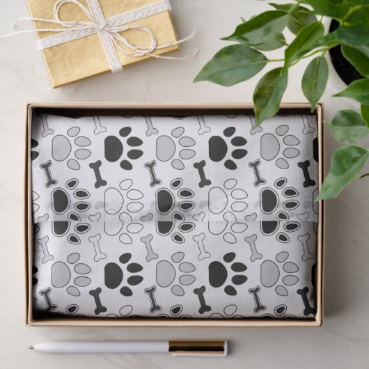 Dog Paw Prints and Bones Pattern 薄葉紙 (ギフト)