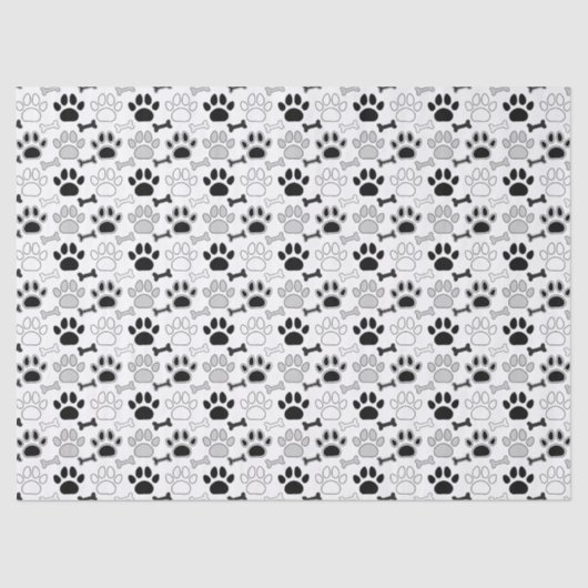 Dog Paw Prints and Bones Pattern 薄葉紙 (正面)