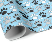 Dog Paw Prints and Bones Pattern Blue ラッピングペーパー (ロールコーナー)