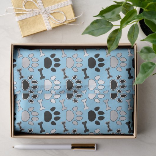 Dog Paw Prints and Bones Pattern Blue 薄葉紙 (ギフト)