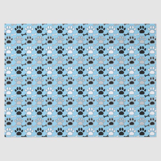 Dog Paw Prints and Bones Pattern Blue 薄葉紙 (正面)