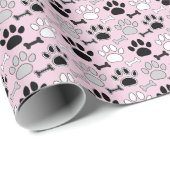 Dog Paw Prints and Bones Pattern Pink ラッピングペーパー (ロールコーナー)
