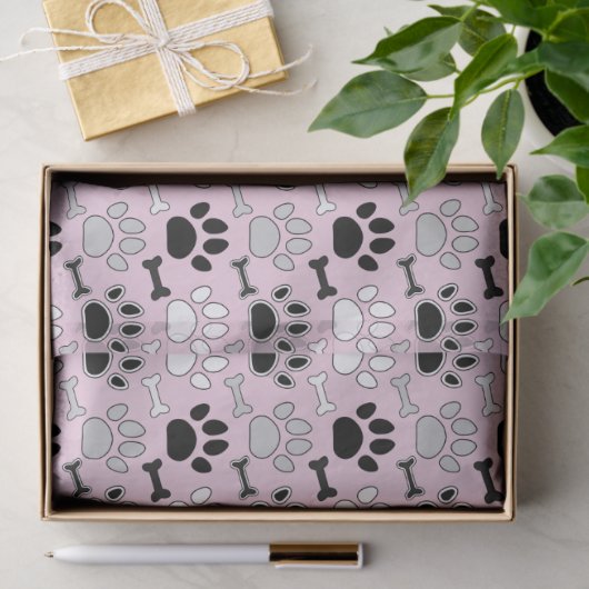 Dog Paw Prints and Bones Pattern Pink 薄葉紙 (ギフト)