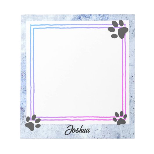 dog paw prints watercolor design personalized  ノートパッド (正面)