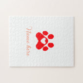 Dog paw red heart pet add name text animal paw  ジグソーパズル (横)