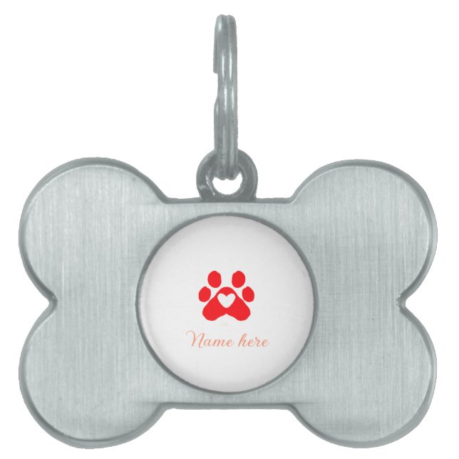 Dog paw red heart pet add name text animal paw  ペットネームタグ (正面)