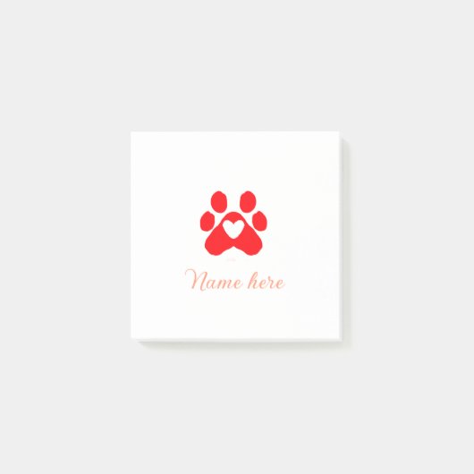 Dog paw red heart pet add name text animal paw  ポストイット (正面)