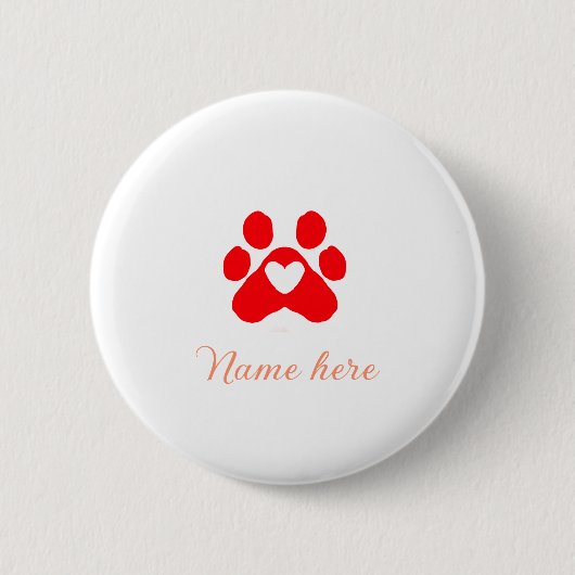 Dog paw red heart pet add name text animal paw  缶バッジ (正面)