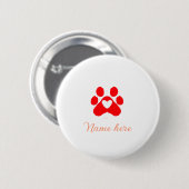 Dog paw red heart pet add name text animal paw  缶バッジ (正面&裏面)