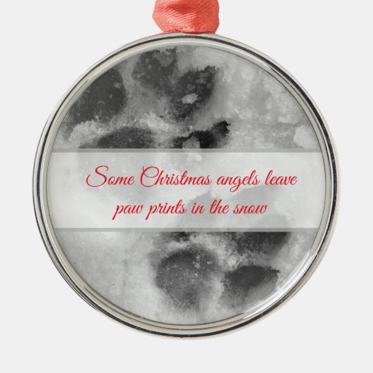 Dog Pawprint in Snow Christmas decoration. メタルオーナメント (正面)