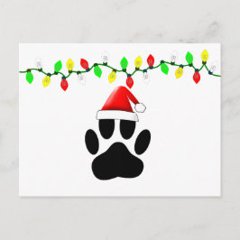 Dog Pawprint Santa Hat Christmas Lights シーズンポストカード