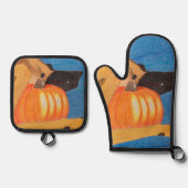 Dog paws and pumpkin oven mitt & pot holder set 鍋つかみ&鍋敷きセット (正面)