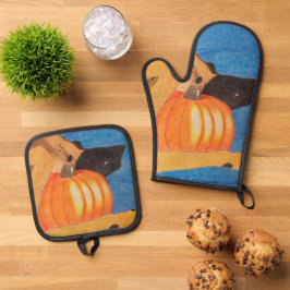 Dog paws and pumpkin oven mitt & pot holder set 鍋つかみ&鍋敷きセット