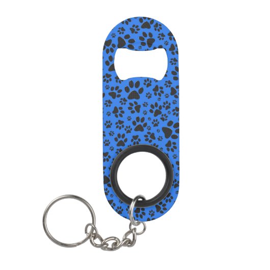 Dog Paws Black & White Polka Dot on tech blue キーホルダー栓抜き (正面)