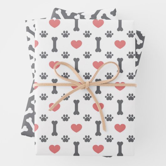  Dog Paws & Bone Print  Wrapping Paper Set of 3 ラッピングペーパーシート (インサイチュ)