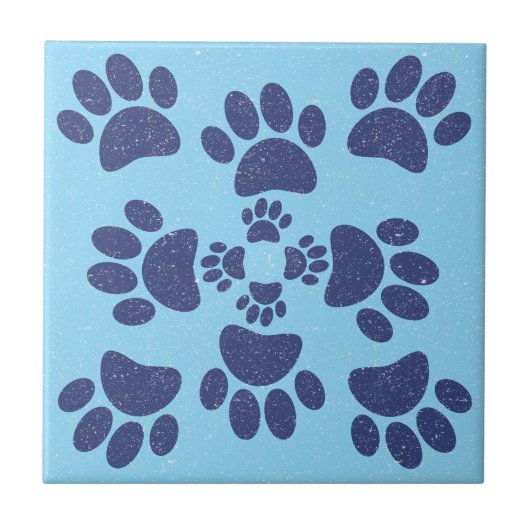 Dog Paws Prints Portuguese Style Vintage  タイル (正面)