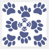 Dog Paws Prints Portuguese Style White and Blue  スクエアシール (正面)