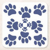 Dog Paws Prints Portuguese Style White and Blue スクエアペーパーコースター (正面)