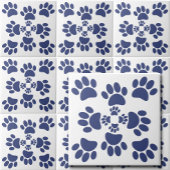 Dog Paws Prints Portuguese Style White and Blue  タイル