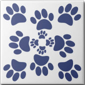 Dog Paws Prints Portuguese Style White and Blue タイル