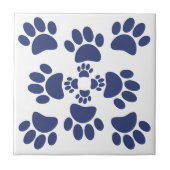 Dog Paws Prints Portuguese Style White and Blue  タイル (正面)