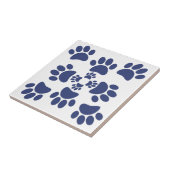 Dog Paws Prints Portuguese Style White and Blue タイル (側面)
