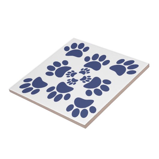 Dog Paws Prints Portuguese Style White and Blue  タイル (側面)
