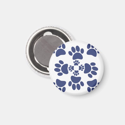 Dog Paws Prints Portuguese Style White and Blue マグネット (正面/裏面)