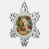 Dog Personalized Name Photo Christmas Plaid  スノーフレークピューターオーナメント (右)