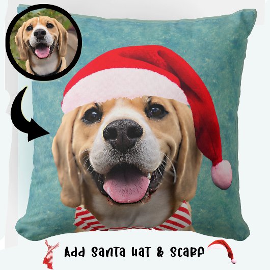 Dog Pet Photo with Digital Santa Hat  Scarf Gift クッション