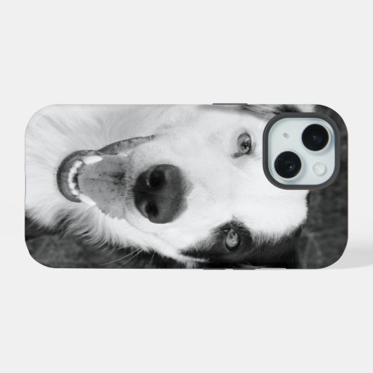 Dog Photo Black and White Personalizable iPhone 15ケース (裏面横)