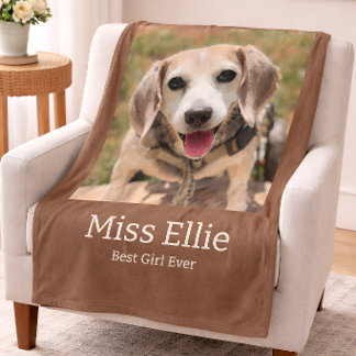 Dog Photo Blanket with Name フリースブランケット