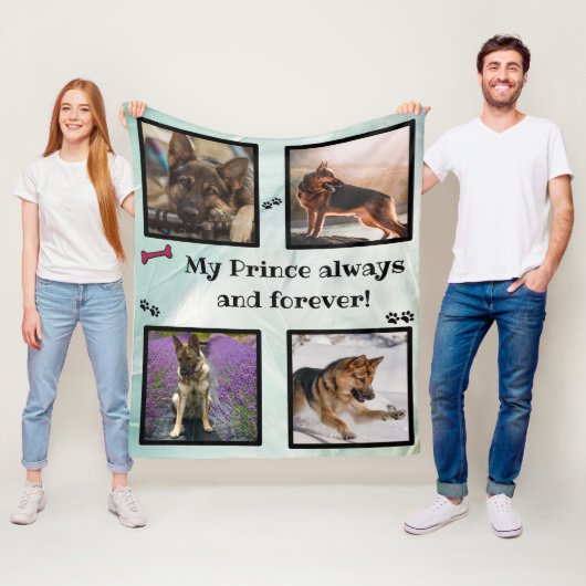 Dog photo collage green memorial フリースブランケット (インサイチュ)