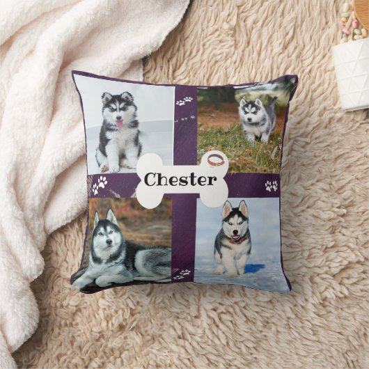 Dog photo collage purple - Husky クッション (ブランケット)