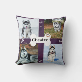 Dog photo collage purple - Husky クッション