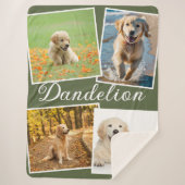 Dog Photo Pet Collage Olive Green Personalized シェルパブランケット (正面)