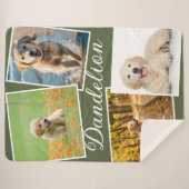Dog Photo Pet Collage Olive Green Personalized シェルパブランケット (正面(横))