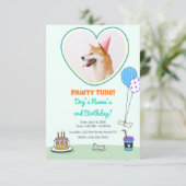 Dog Photo Pet Pawty Birthday Party Design Theme 招待状 (スタンド正面)