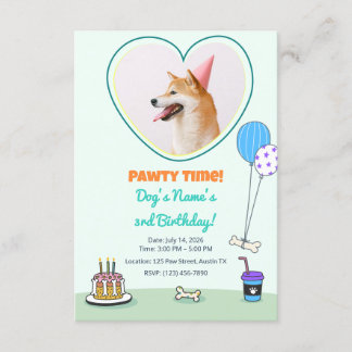 Dog Photo Pet Pawty Birthday Party Design Theme 招待状