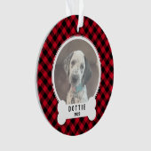 Dog Photo Red and Black Buffalo Plaid Christmas オーナメント (正面)