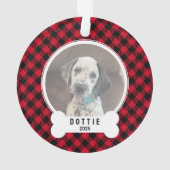 Dog Photo Red and Black Buffalo Plaid Christmas オーナメント (裏面)