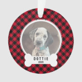 Dog Photo Red and Black Buffalo Plaid Christmas オーナメント (正面)