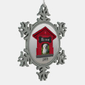 Dog Photo Upload Dog House w Bone Christmas スノーフレークピューターオーナメント (左)